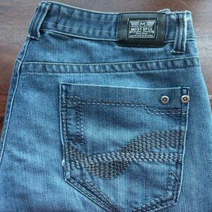 Men's Blue Jeans, size 40x32, Most OFCL SVIIN embroidered pockets, distressed